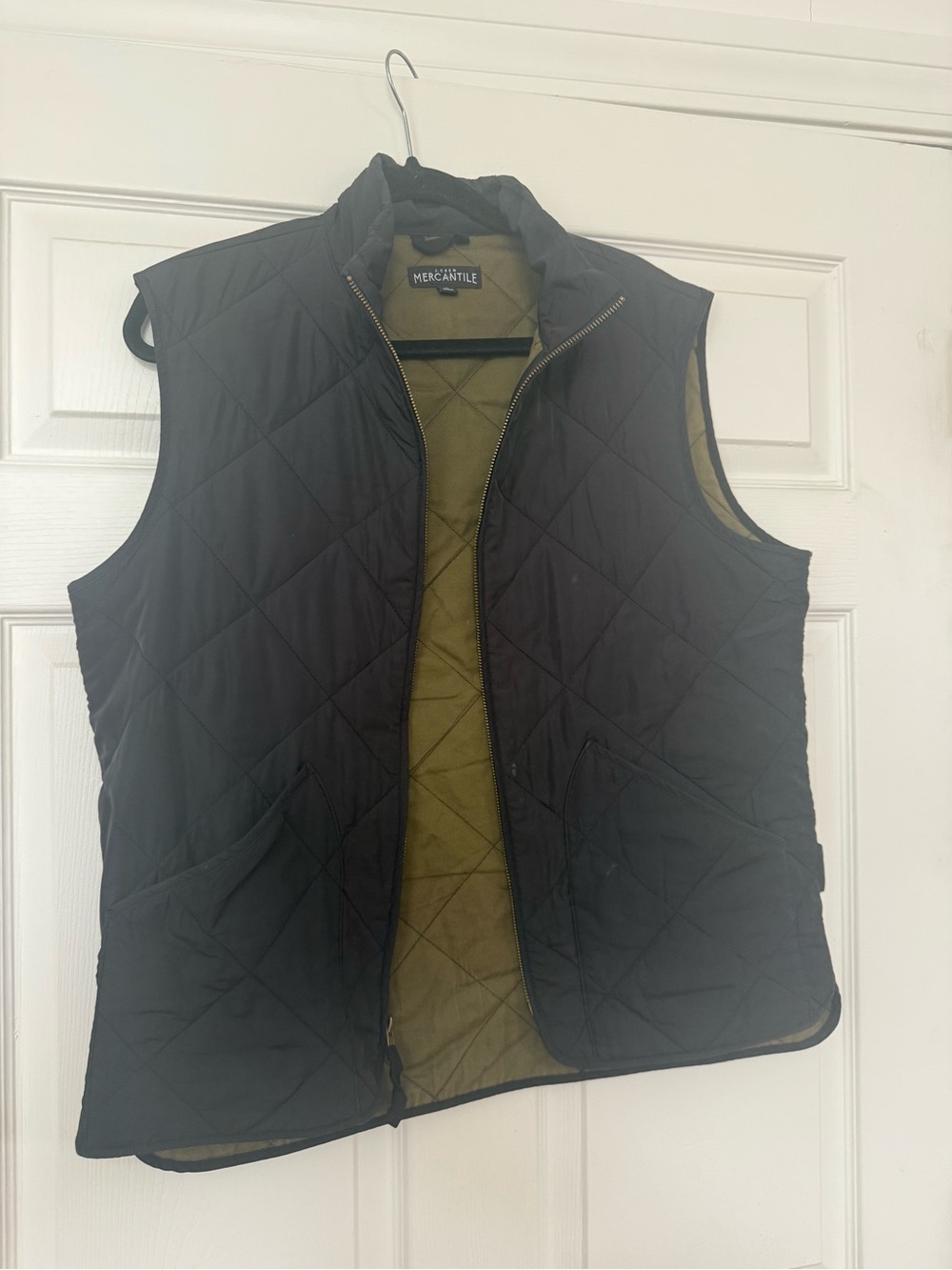 J. Crew Quilted Reversible Vest in Black with Olive Interior